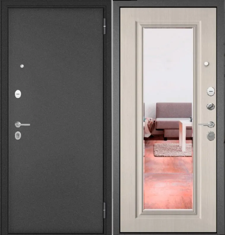 Дверь Бульдорс TRUST ECO - 90 Букле антрацит, Ларче бьянко - Е - 140 DIS006930